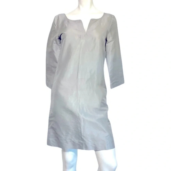 J. Crew Silver/Grey 100% Silk 3/4 Slit Sleeve Dress/Tunic Size 0 - Picture 1 of 5